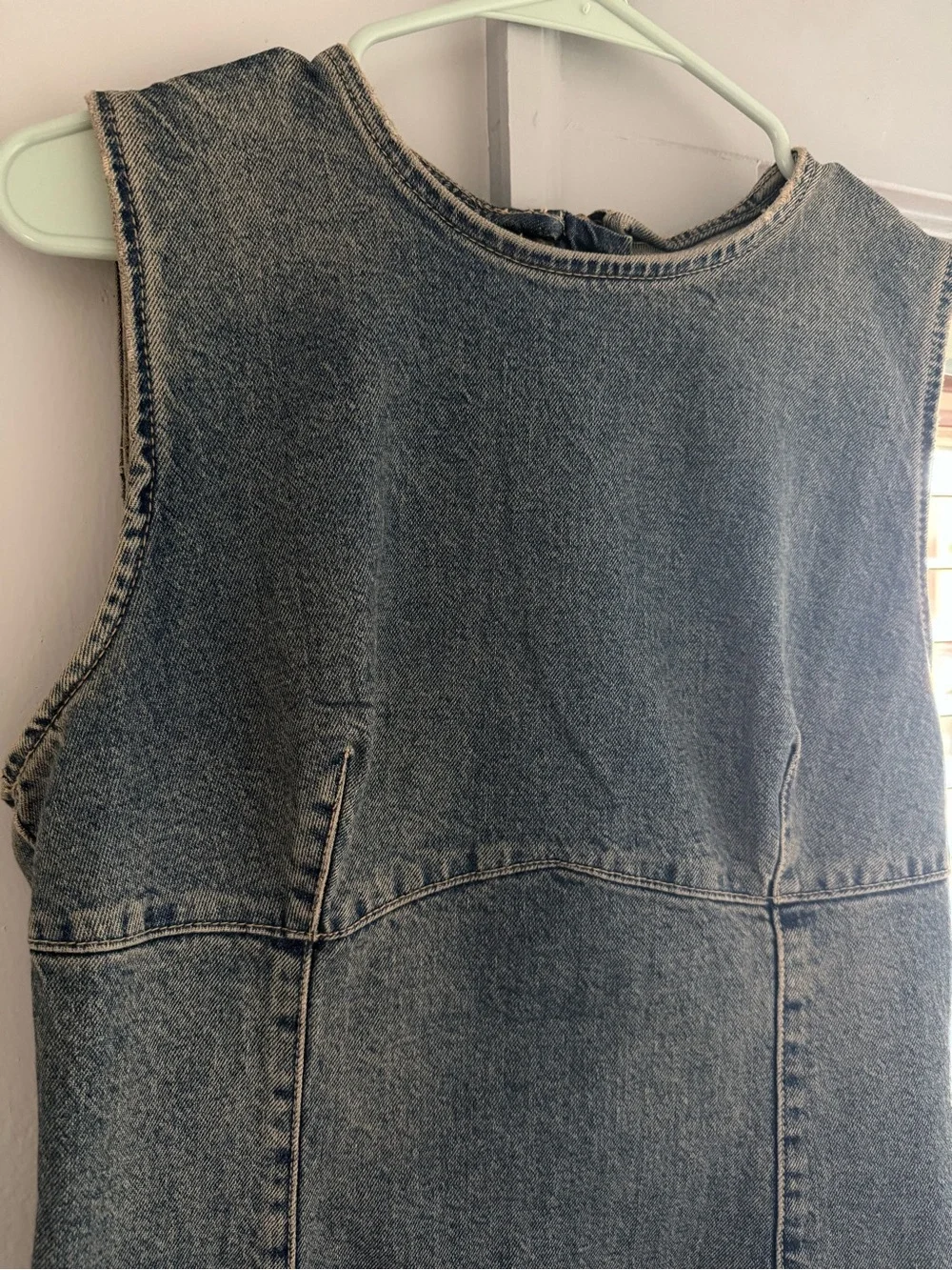 Zara Sleeveless Denim Shift Dress in Washed dark blue Denim - Picture 7 of 8
